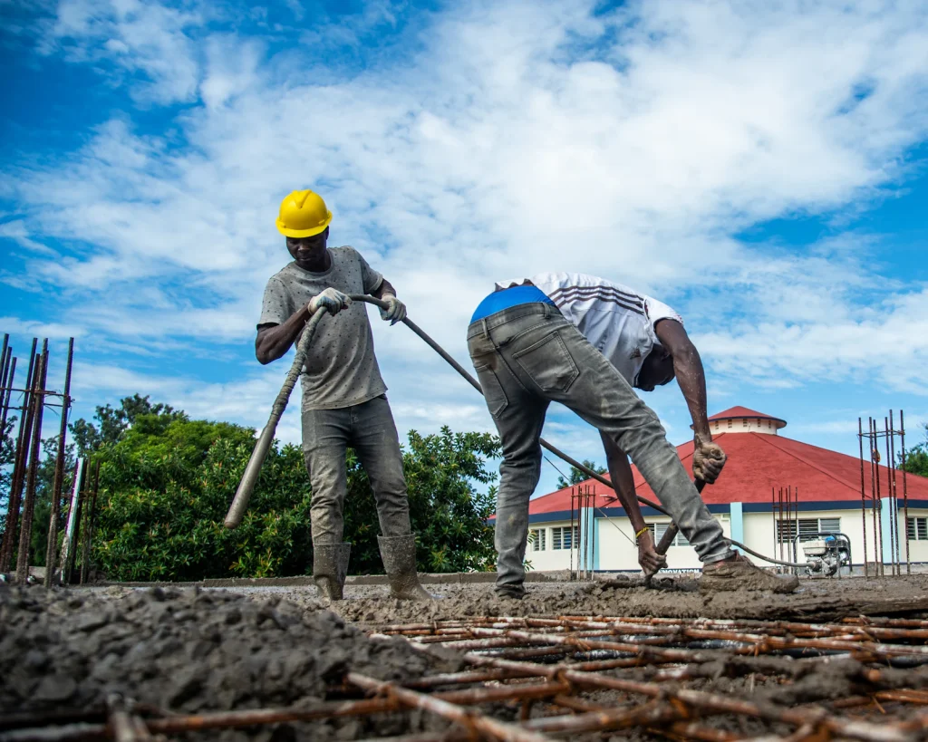 Workers on an active construction site